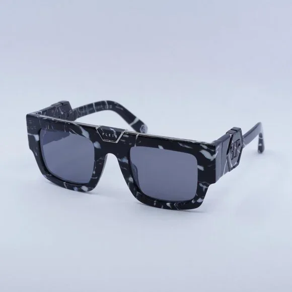 🕶️ New Philipp Plein SPP092M Z21G Sunglasses - Marbled Black Frame, Grey Lenses